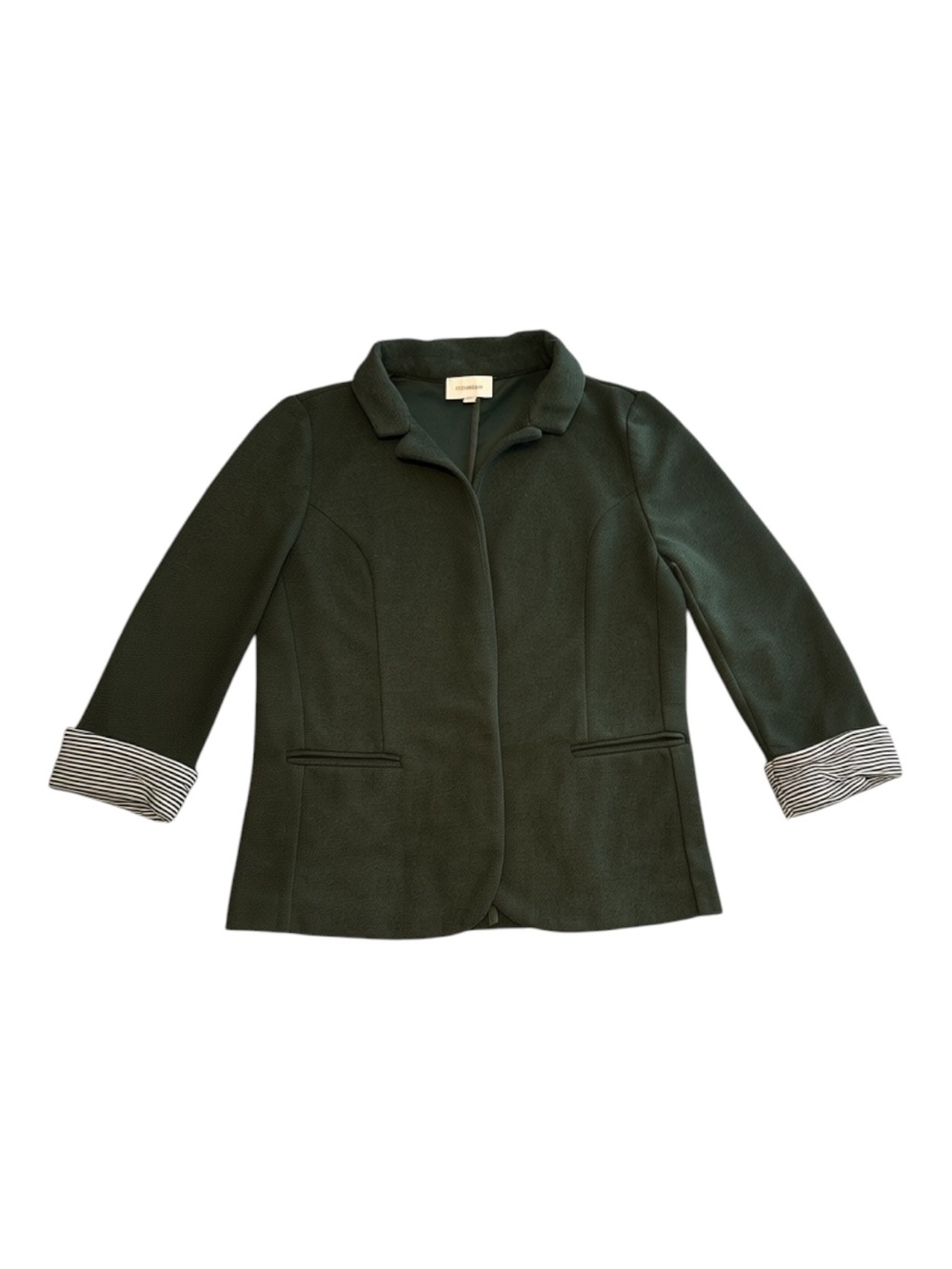 SKIES ARE BLUE DARK GREEN JACKET RUCHED CONTRASTING CUFFS PERFECT FALL BLAZER M